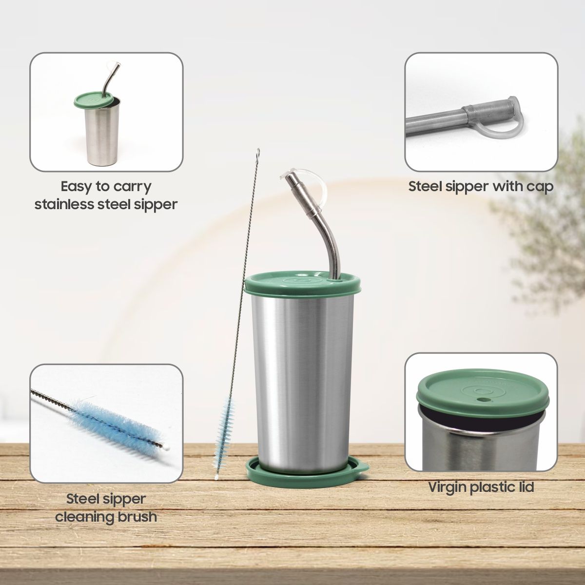 Signoraware Sip Fast Small 420Ml Stainless Steel Sipper E Green