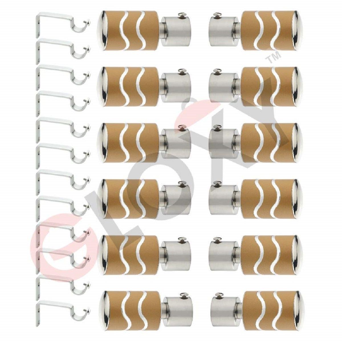 Gloxy Stainless Steel Curtain Brackets with Support & Fittings | Yellow, 6 Pair Set