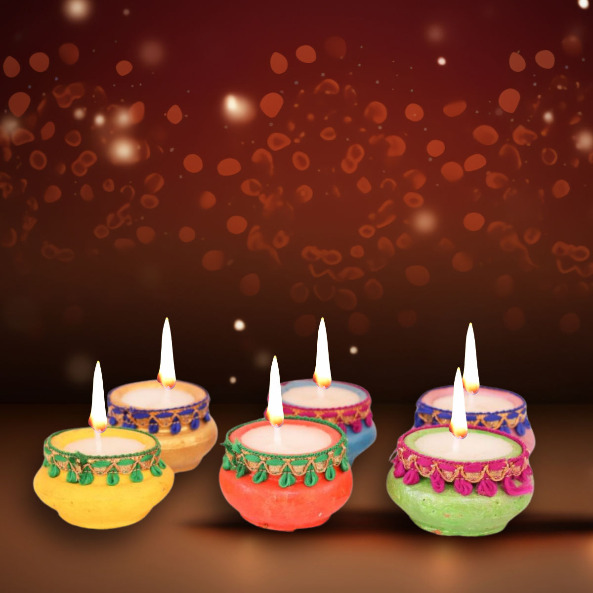 Walton Festive Earthen Matki Diyas Set | 2.5 Hour Burn Time