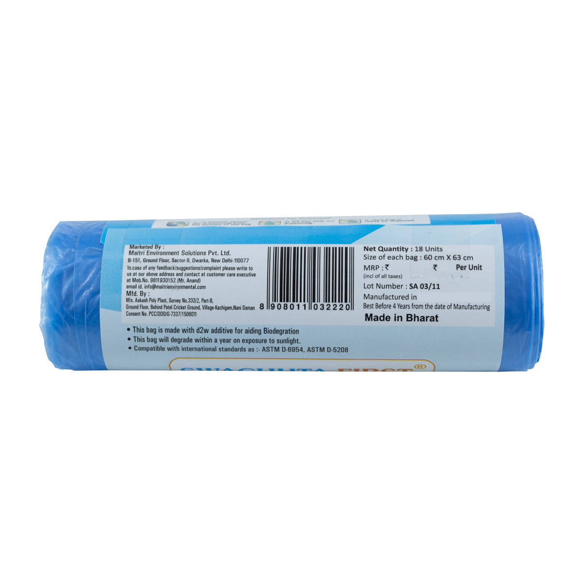 Swachhta First Oxo Bio Degradable Garbage Bags - Blue Large | 24 x 26 inch 18 pc Combo