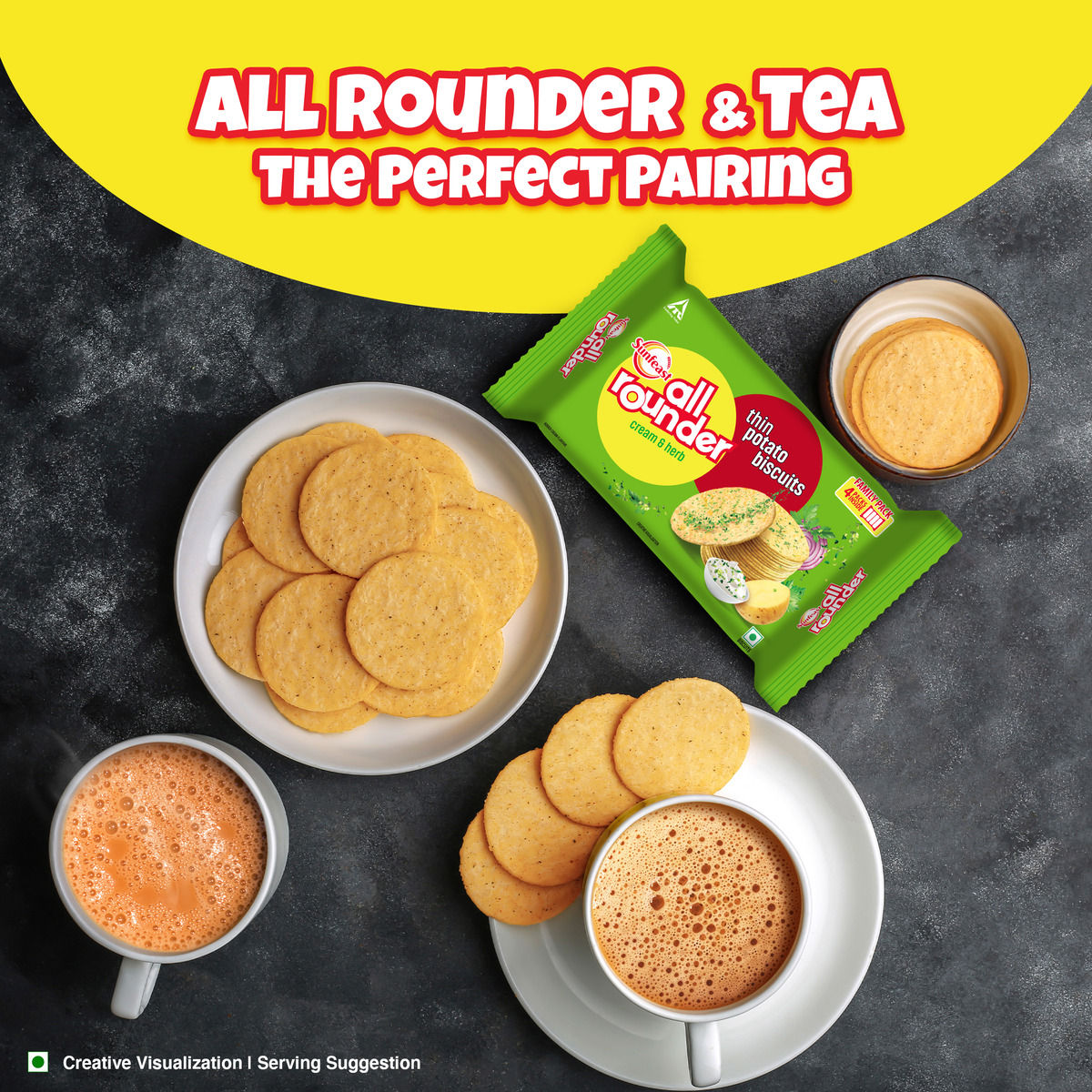Sunfeast All Rounder, Thin, Light & Crunchy Potato Biscuit with Cream & Herb Flavour