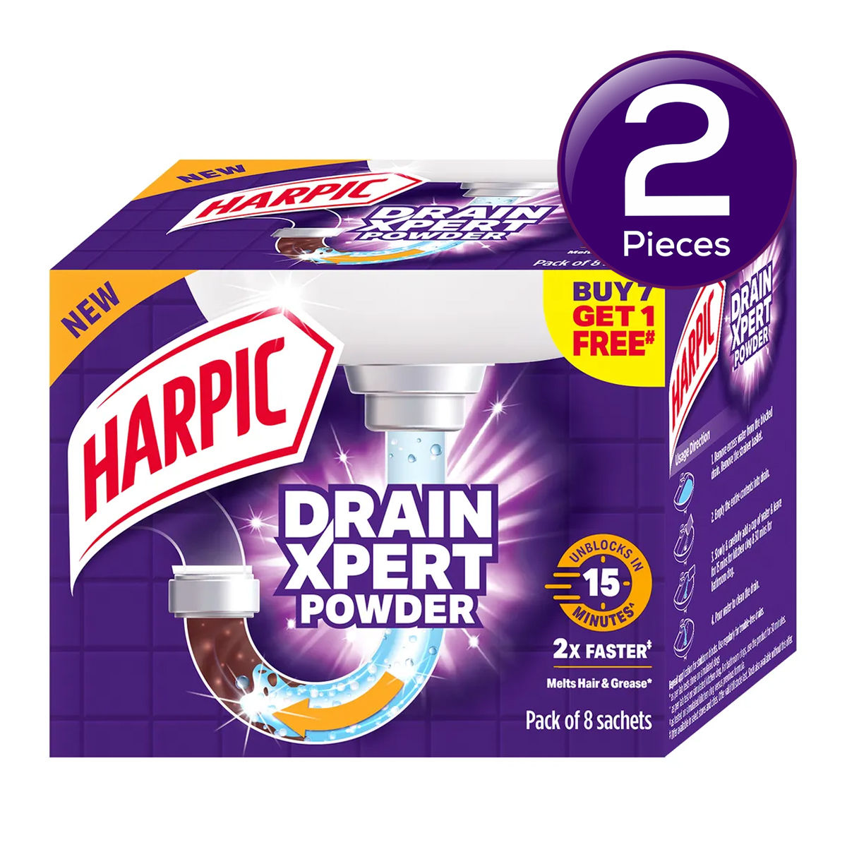 Harpic Drain Cleaner Powder - Sink & Pipe Cleaner For Drainage Block 400 g Combo