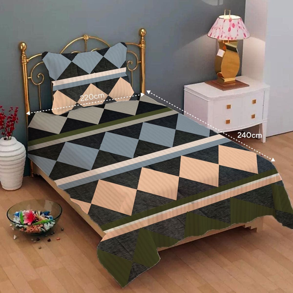 Printed Single Bedsheet with 1 Pillow Cover - Opal