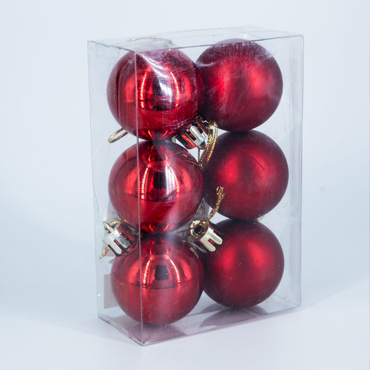 Gullak 4 cm - 6 pcs Shiny+Matt Ball In Pvc Box Red