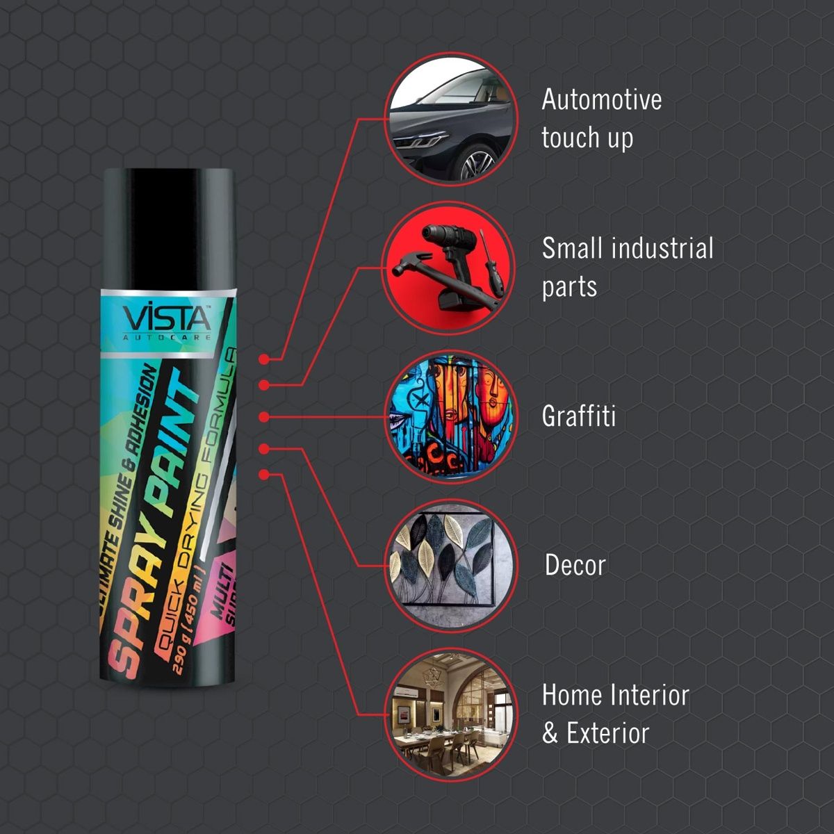 Vista Auto Care Black Matte Spray Paint Quick-Drying | Multi-Surface for Metal