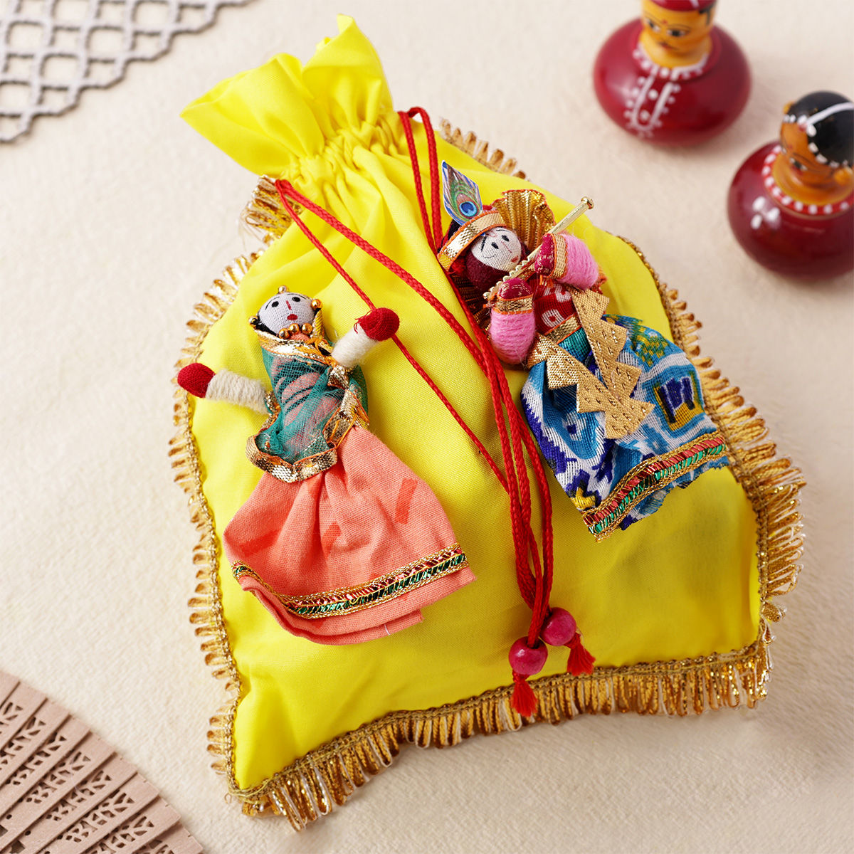 Oye Happy Colourful Radhe Krishna Potli Bag