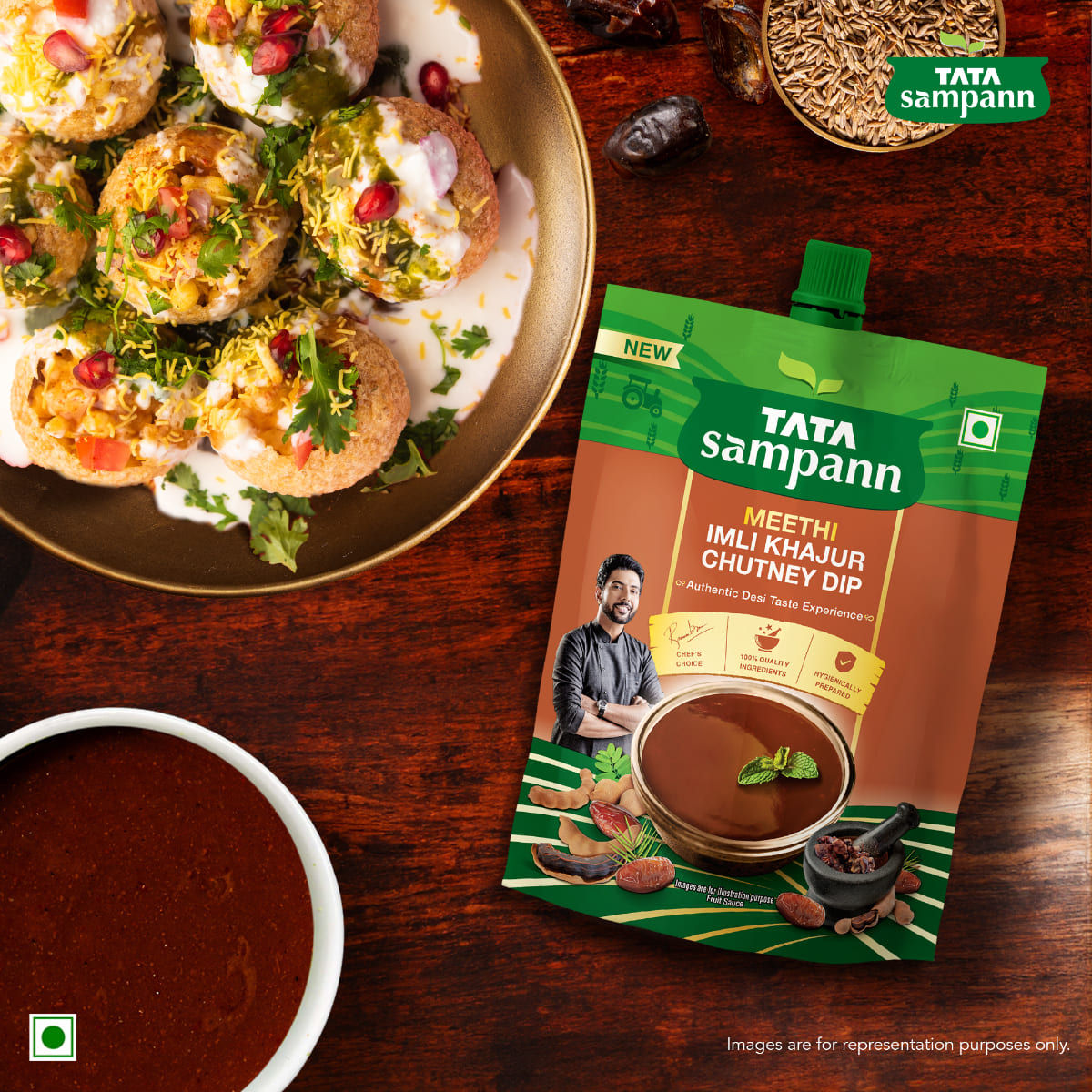 Tata Sampann Meethi Imli Khajur Chutney Dip | Made with Tamarind & Dates | Sweet & Tangy Flavour