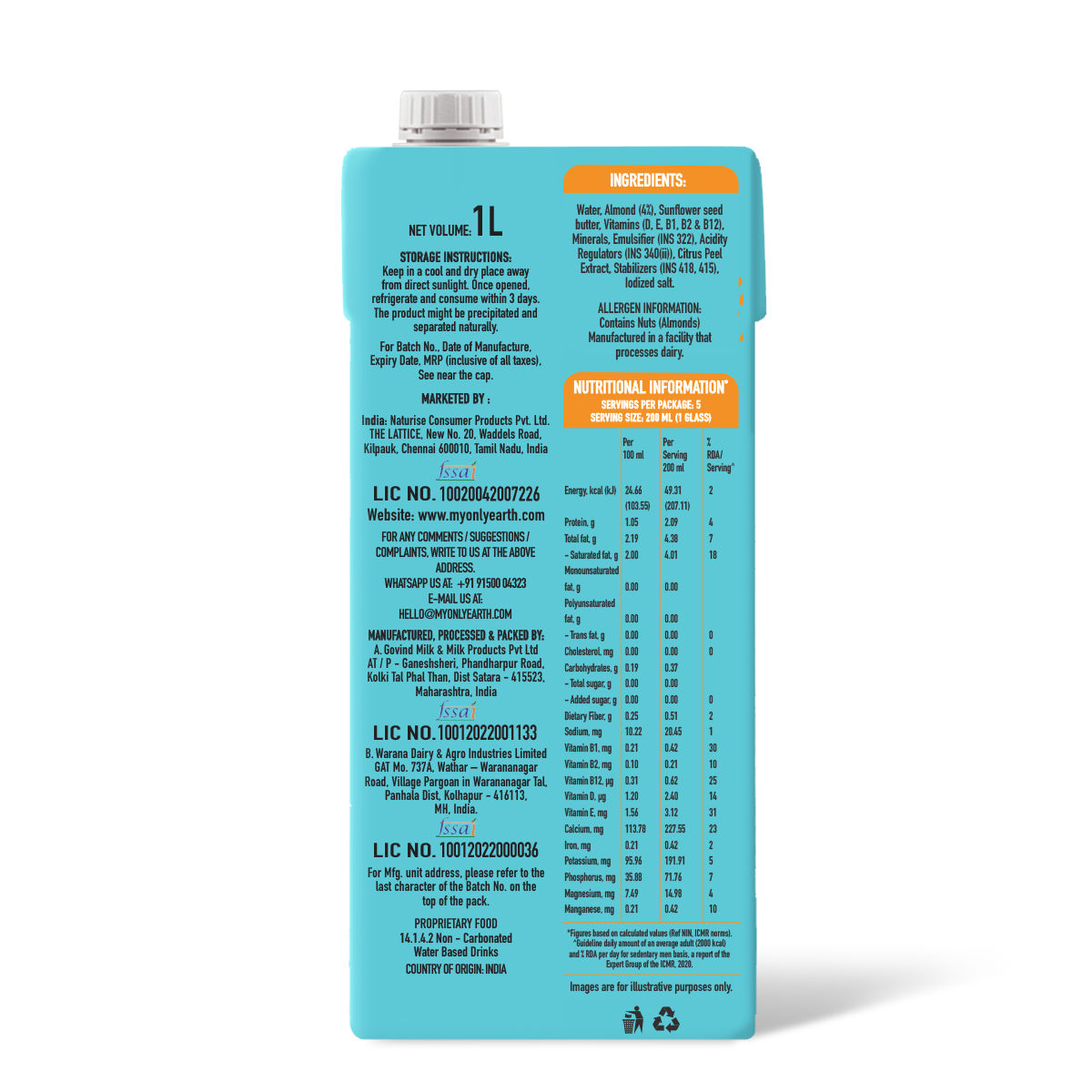 Only Earth Almond Drink | Unsweetened Tetrapack 1 l Combo