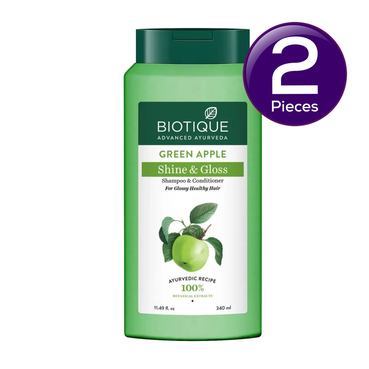Biotique Green Apple Shine & Gloss Shampoo With Conditioner 340 ml X 2 Combo