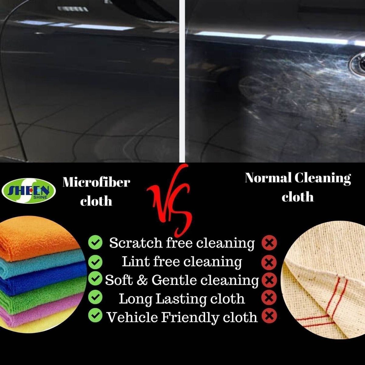 Sheen Automotive Cleaning Combo | Shampoo 500 ml, Applicator Sponge and Microfibre Cloth