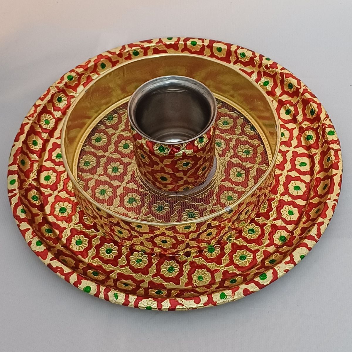 Gullak Karwa Chauth Thali Set - Red | Floral Motifs
