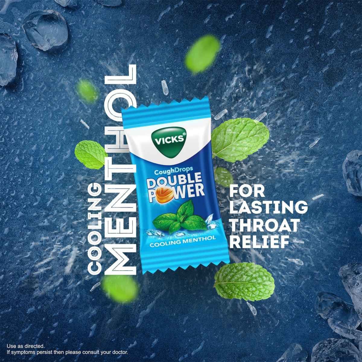 Vicks Cough Drops Double Power (Menthol). Bigger Drop With 2X Ayurvedic Mix, 25 Lozenges