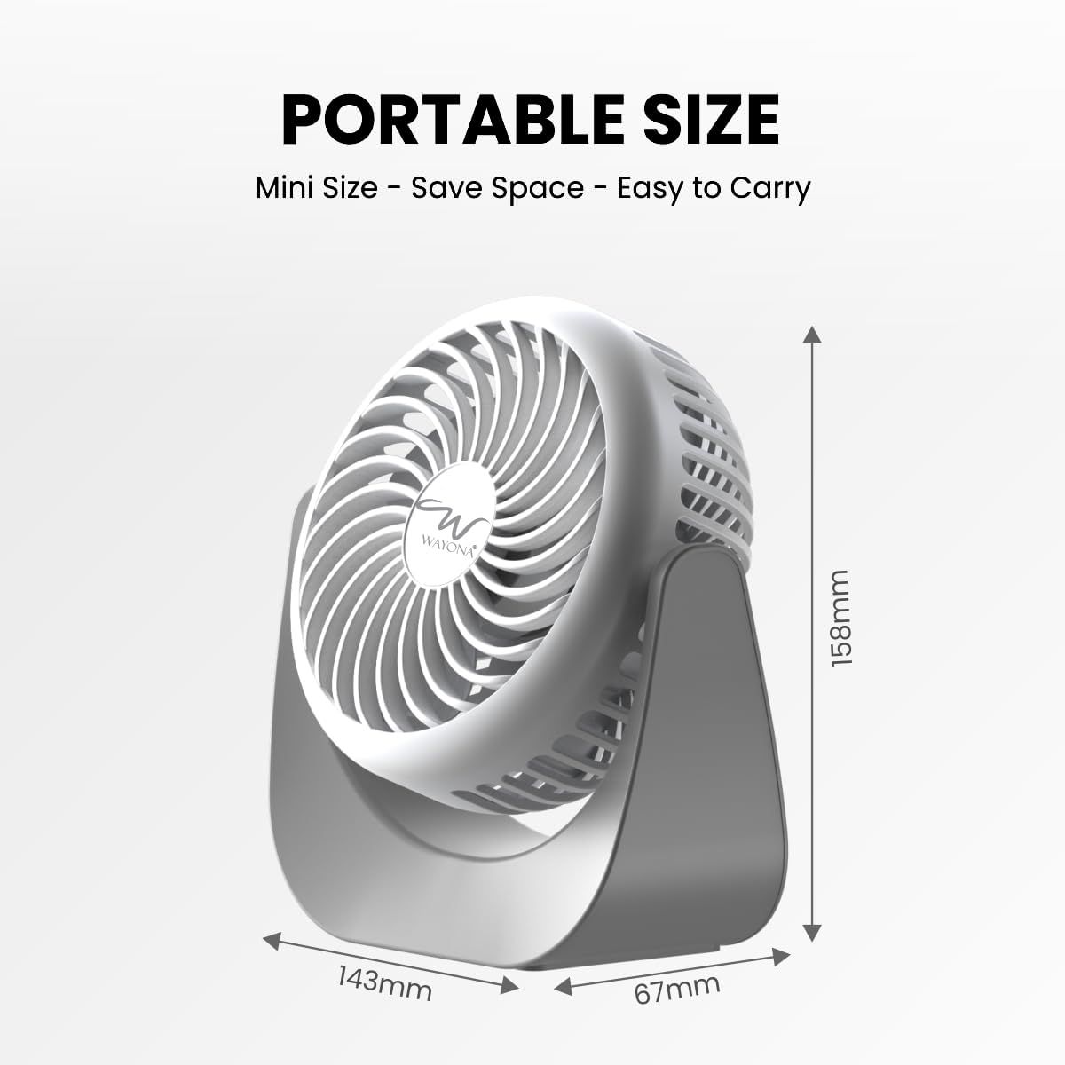 Wayona Chill Blast 110mm Rechargeable Fan|3 Speed modes,360 Degree Adjustable|200MaH|White