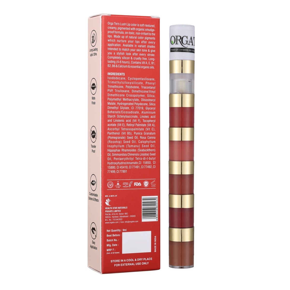 Orgatre Lush Lips 5 In 1 Matte Nude Lipstick With Gloss
