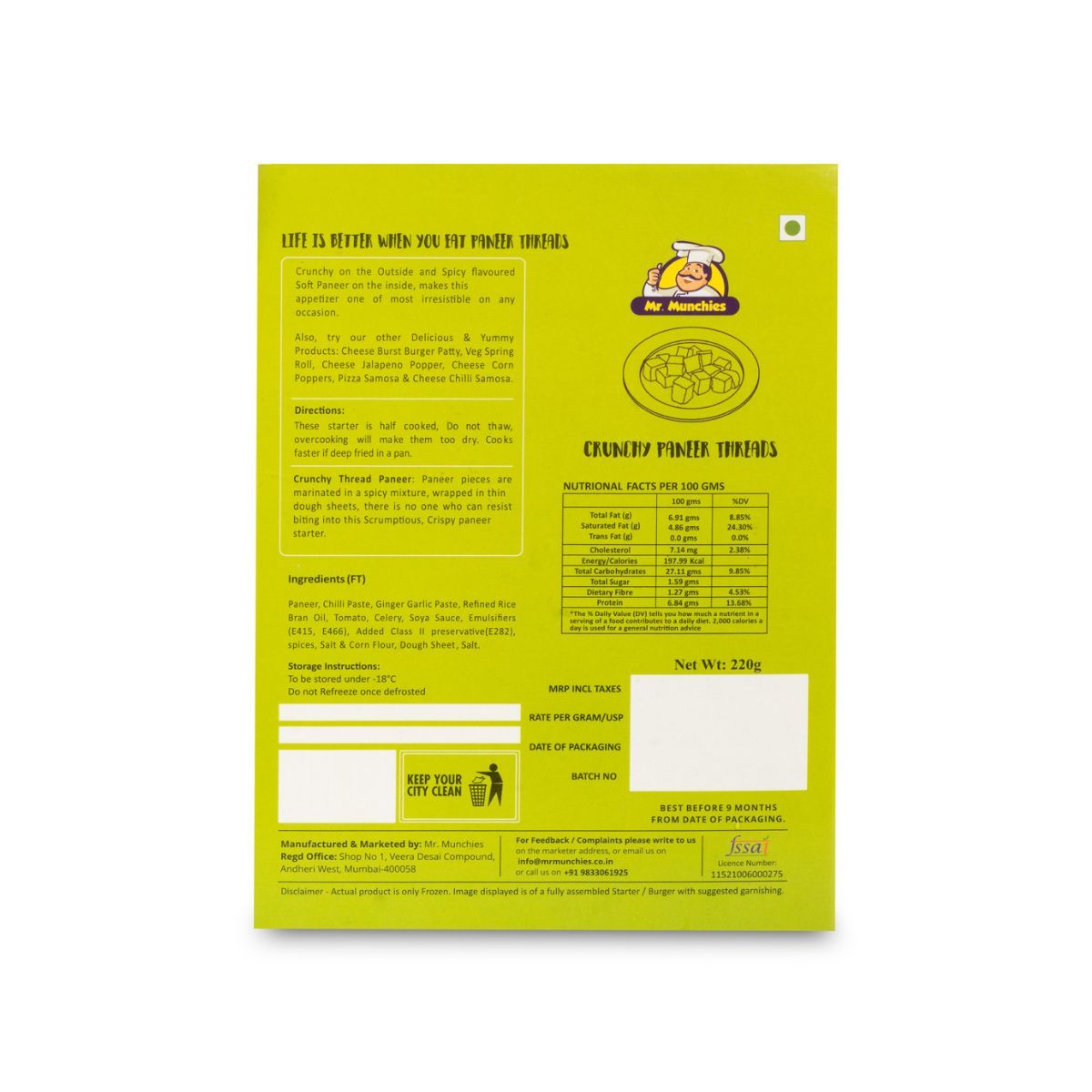 Mr. Munchies Veg Spring Roll(280gms) & Mr. Munchies Crunchy Thread Paneer(220gms) Combo