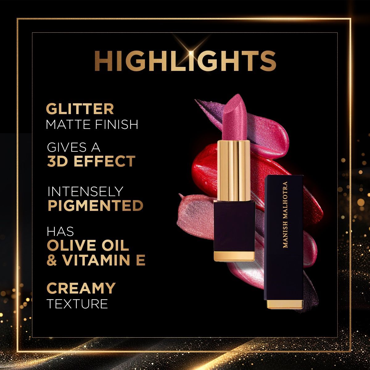 Myglamm Manish Malhotra Starlight Glitter| Non Drying, Creamy Pigmented Lipstick - Plum Shade