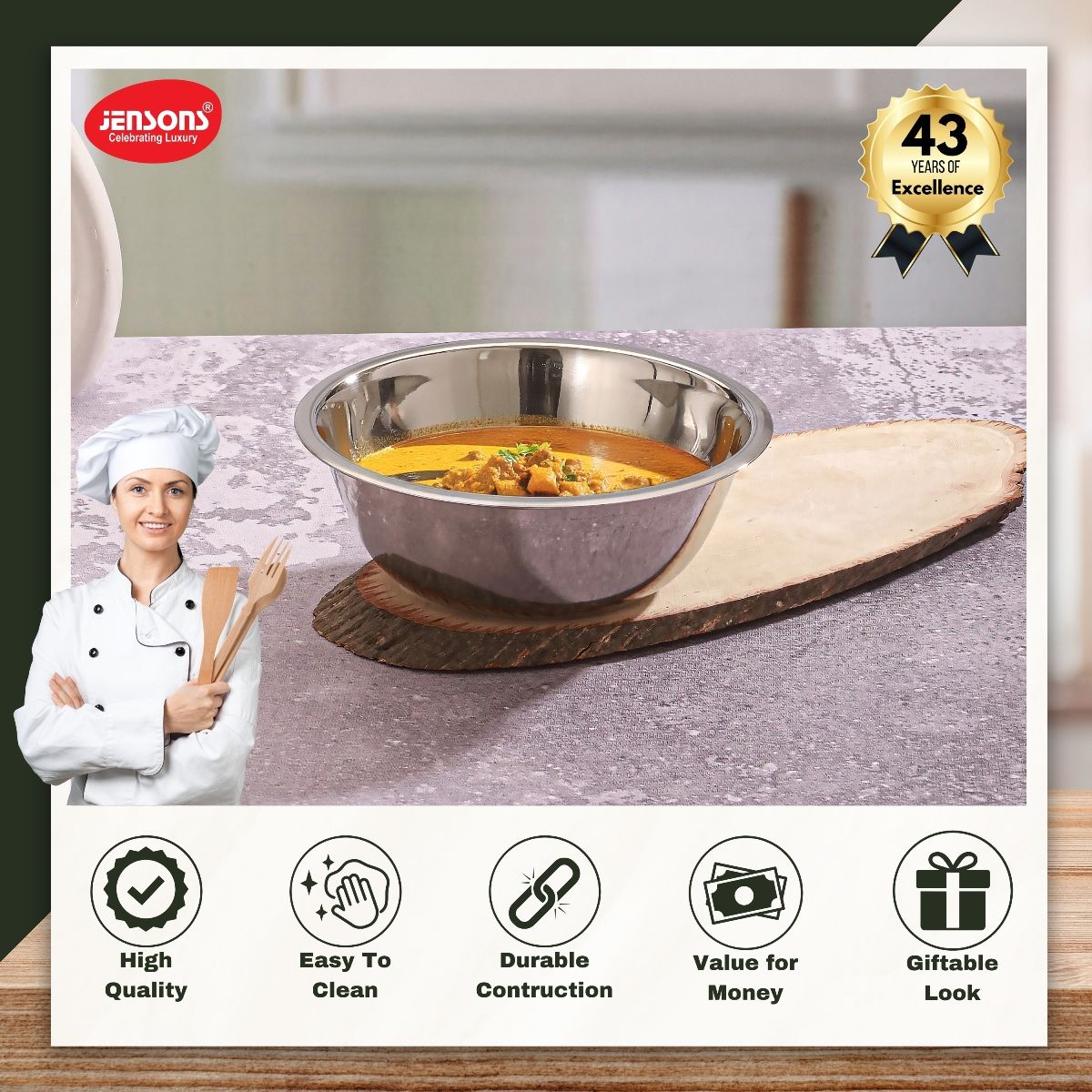 Jensons Stainless Steel Deep Mixing Bowl 20 cm