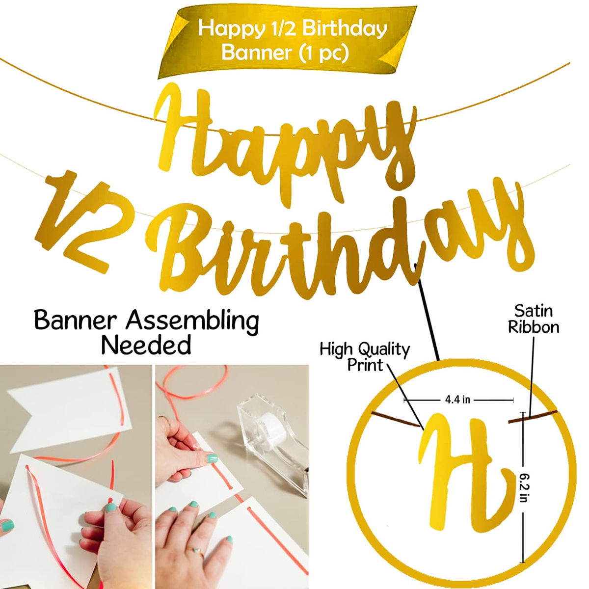 Party Propz Gold Happy 1/2 Birthday Banner