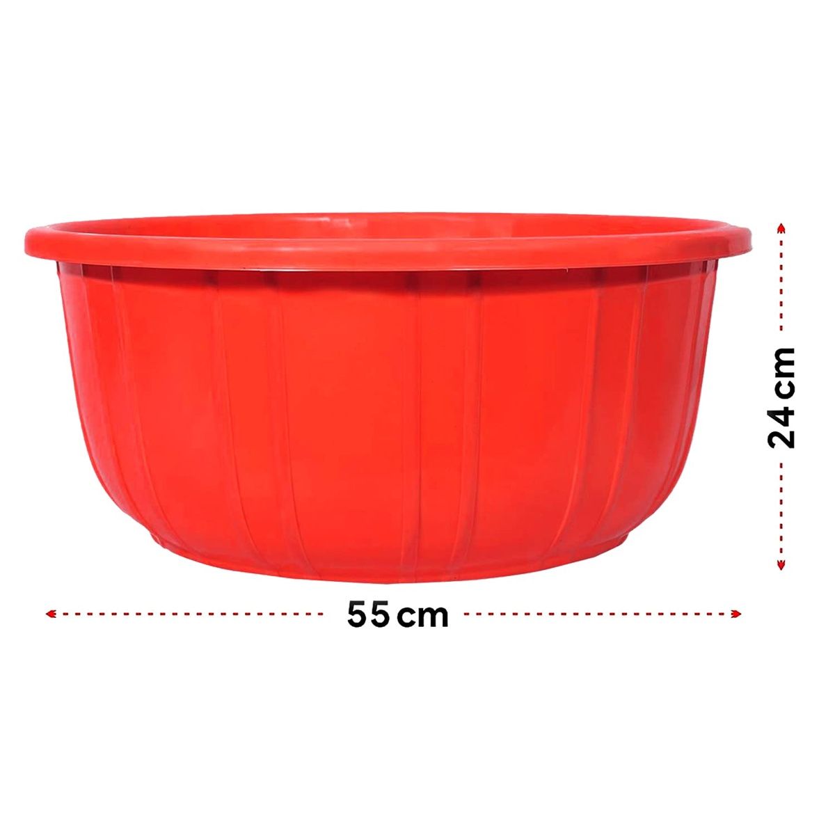 Kuber Industries Leaf Printed 40 L Multipurpose Unbreakable Plastic Bath Tub | Round (Red)
