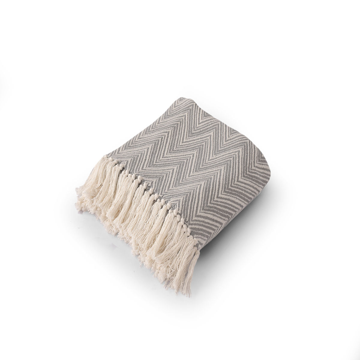 Sashaa World Zig-Zag Pattern Grey Ivory Woven Throw