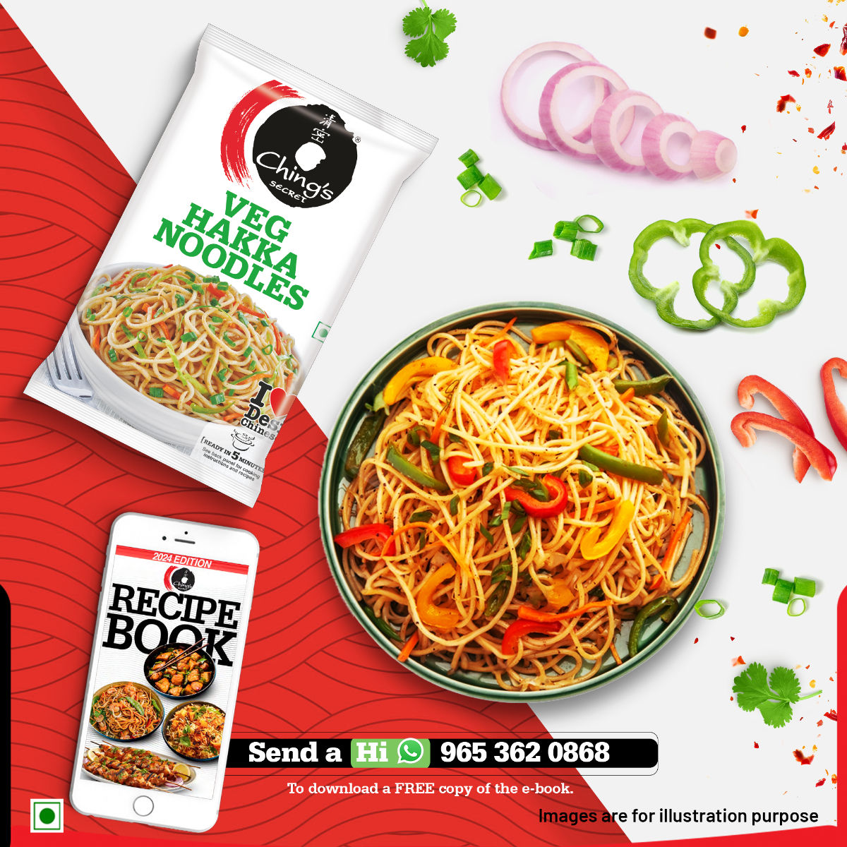 Ching's Secret Veg Hakka Noodles, Cooks In 5-7 mins, Just Soak & Drain