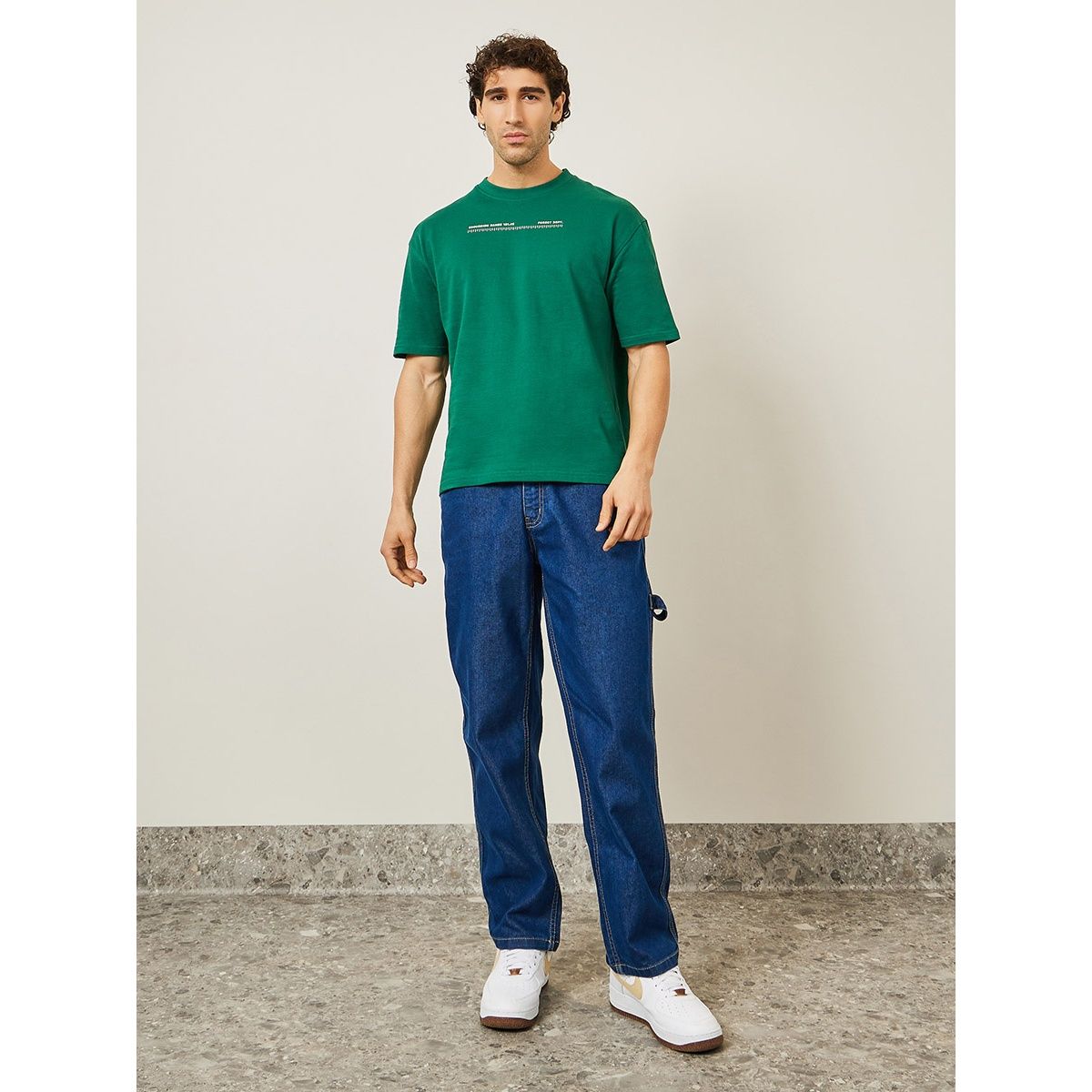 Styli Men's Oversized T-shirt with Premium Terry Fabric and HD Back Print | Green - L