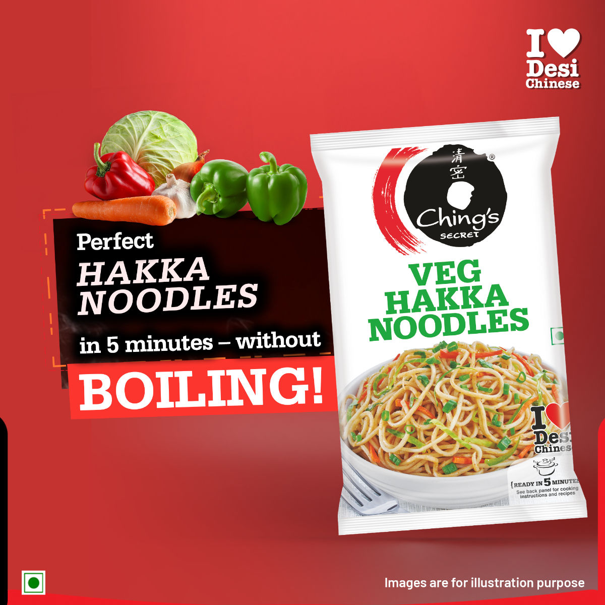 Ching's Secret Veg Hakka Noodles, Cooks In 5-7 mins, Just Soak & Drain