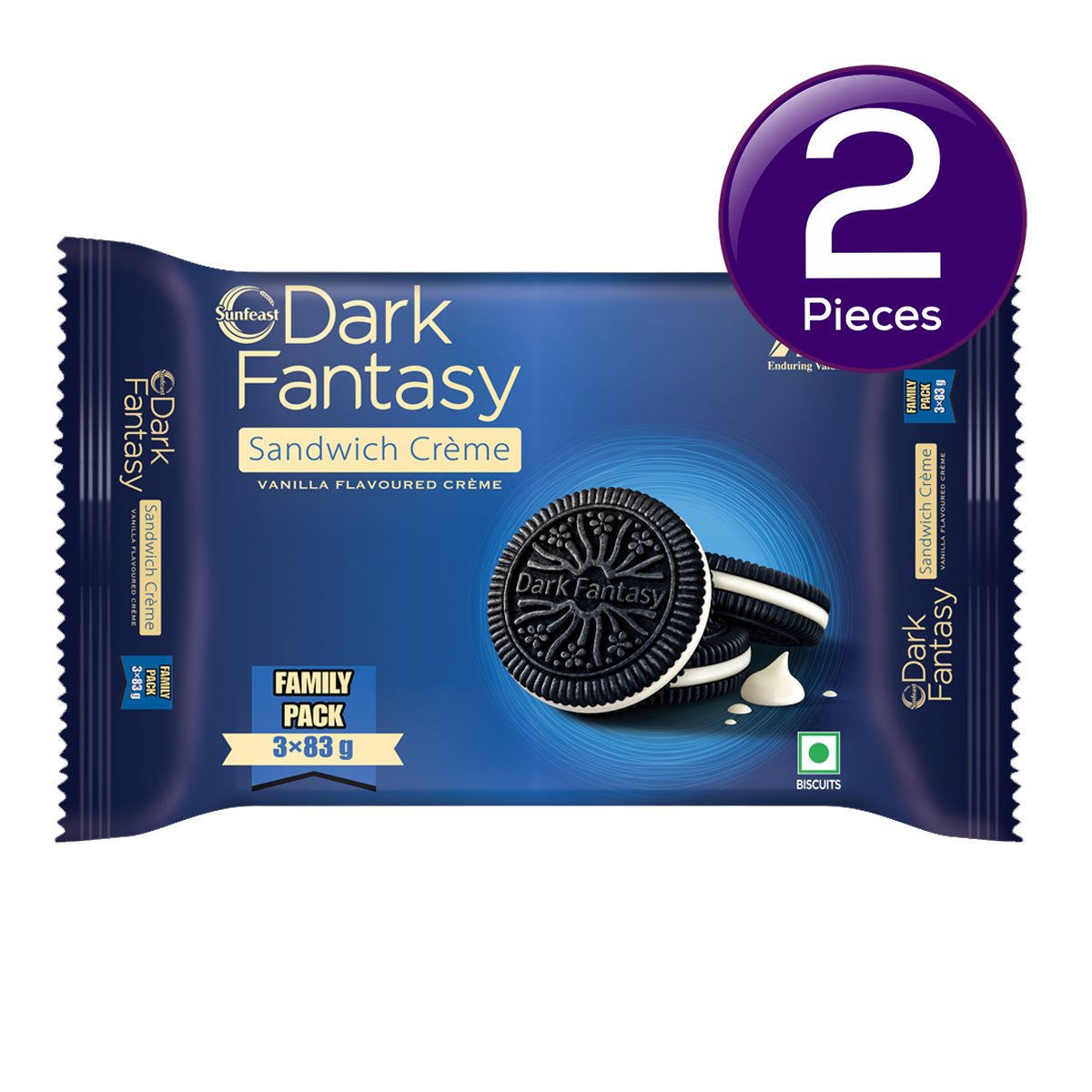 Sunfeast Dark Fantasy Vanilla Crème | Dark Crunchy Biscuit with Smooth Vanilla Crème 249 g Combo