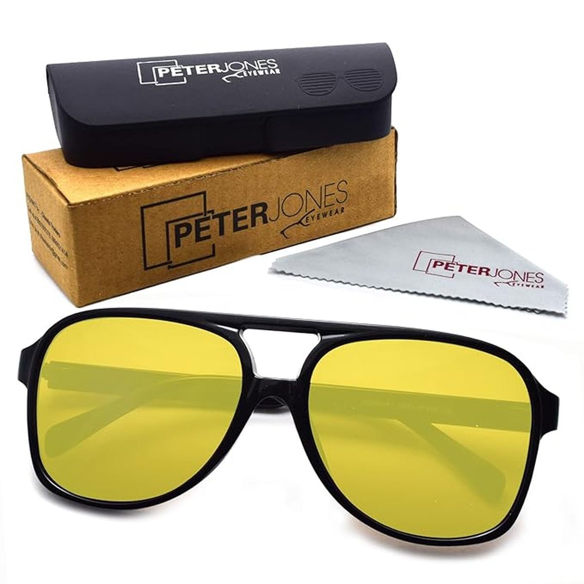 Peter Jones Unisex Solid Polycarbonate Aviator Sunglasses | Black - L