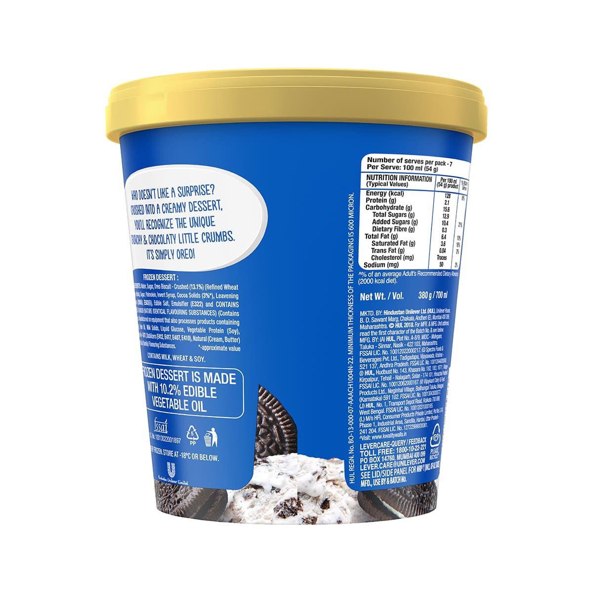 Kwality Wall's Oreo And Cream Tub 700 ml Combo