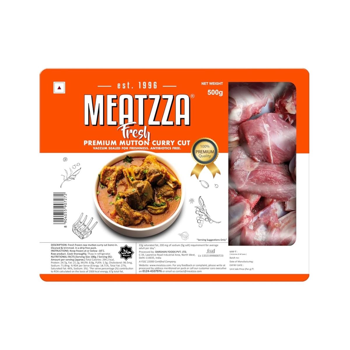 Meatzza Fresh -Mutton Curry Cut 500 g Combo