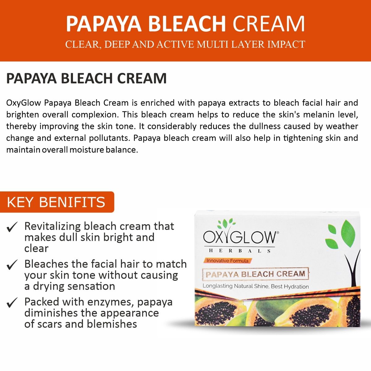 Oxyglow Herbals Papaya Bleach Cream Enriched With Goodness Of Papaya