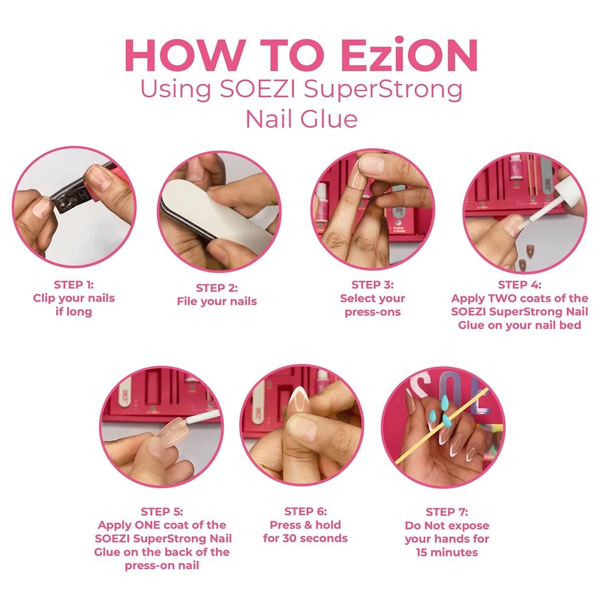 Toezi By Soezi Press On Nails- Shimmy Time - 24 Reusable Nails - Application Kit - Medium Square