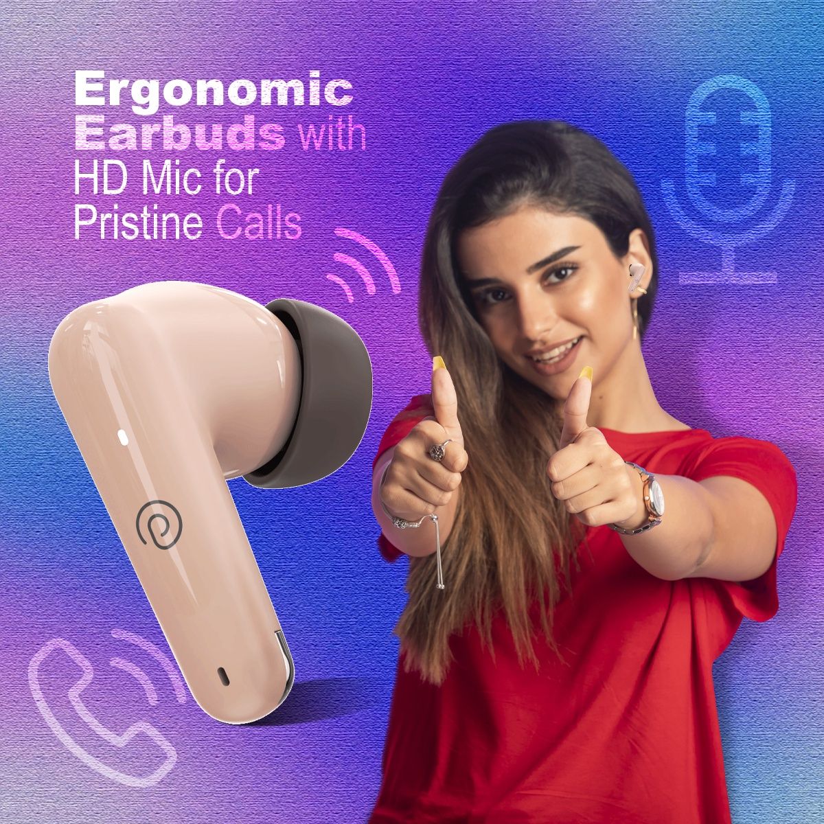 pTron Basspods Mojo TWS Earbuds | 34H Playtime | Clear Calls | Immersive Sound & Voice Assist - Brown