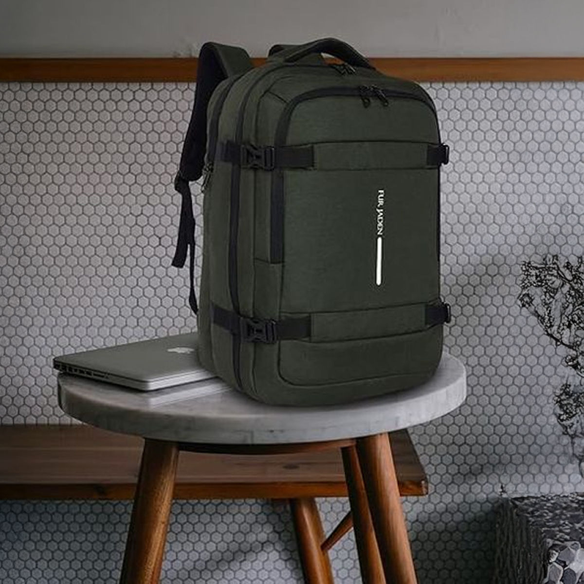 Fur Jaden Unisex Solid PU 40 L Double Side Handle Laptop Backpack | Green - 15.6 Inches