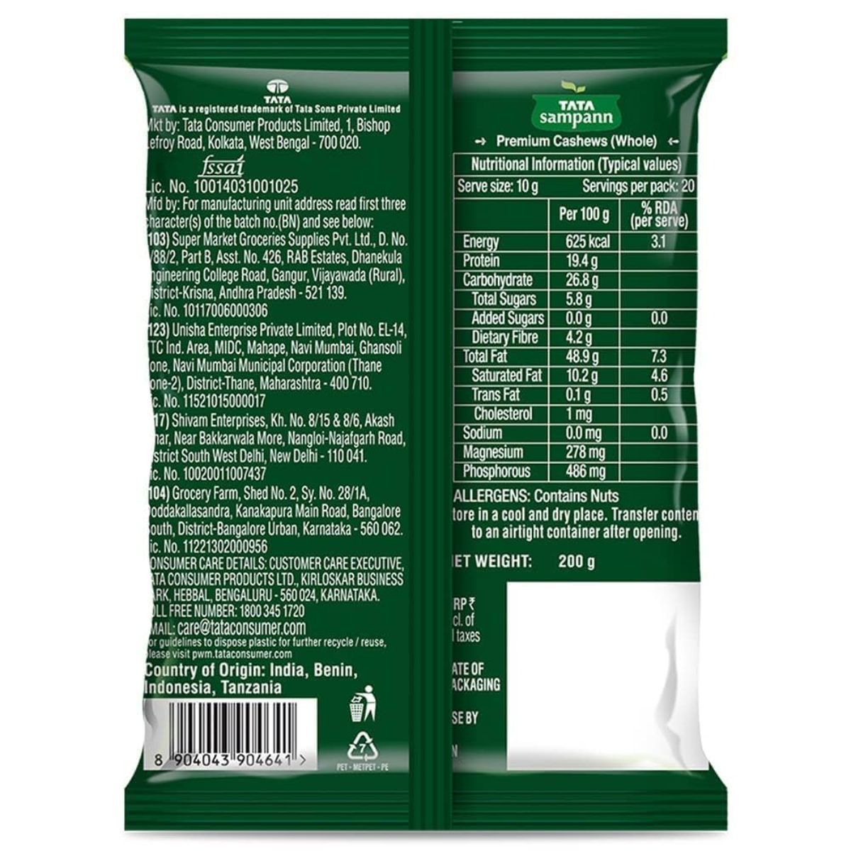 Tata Sampann 100% Pure Premium Cashews/Kaju Whole