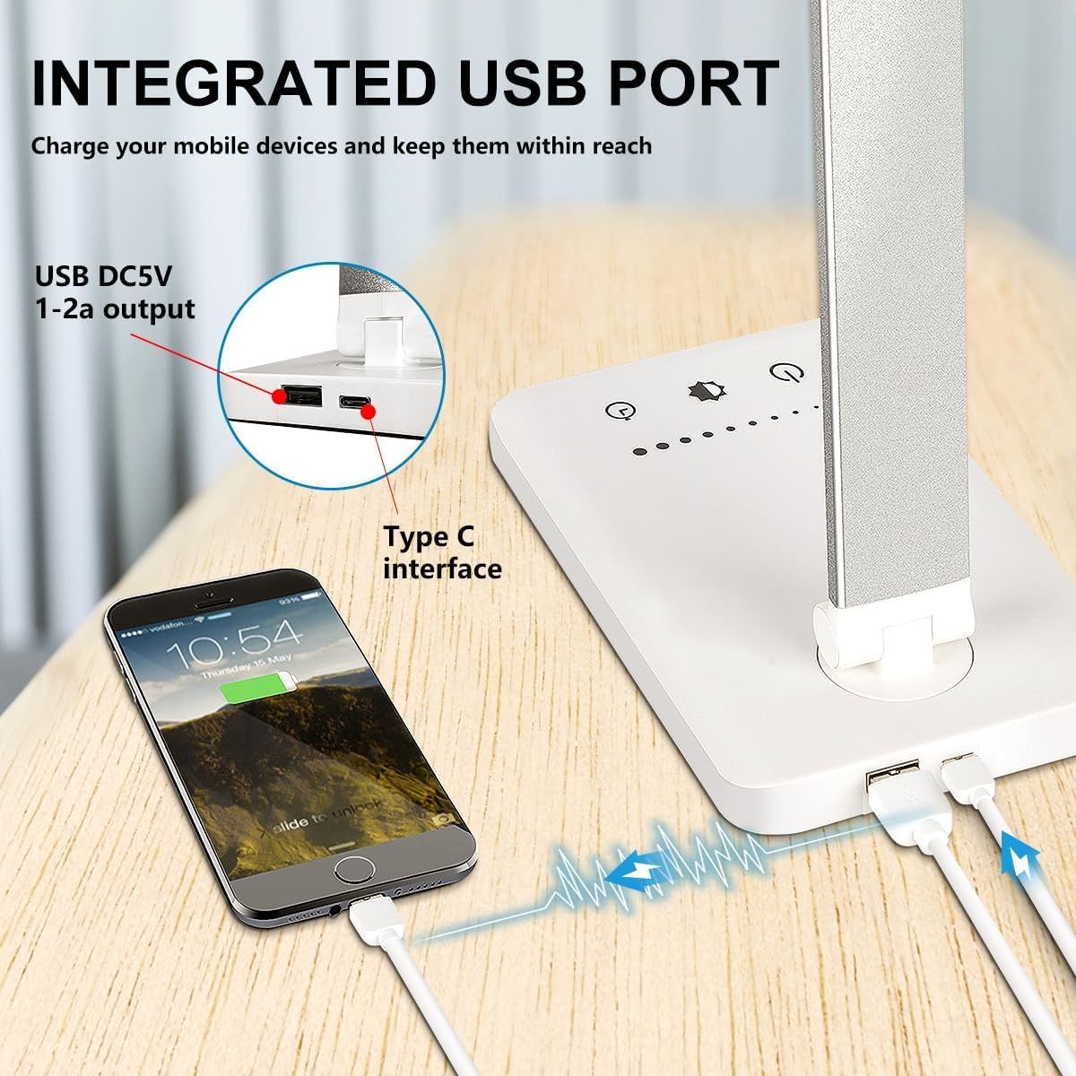Hashwow Led Study Lamp With 5 Modes & Usb Charging Port  Touch Control