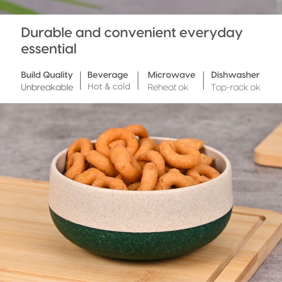 Eha Earth Friendly Small Soup Bowls & Spoons | 250 ml, 2 pcs, Fern | Rice Husk Biocomposite