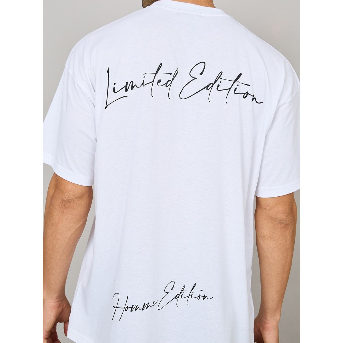 Styli Men's Oversized Tee with Back Print | White - S
