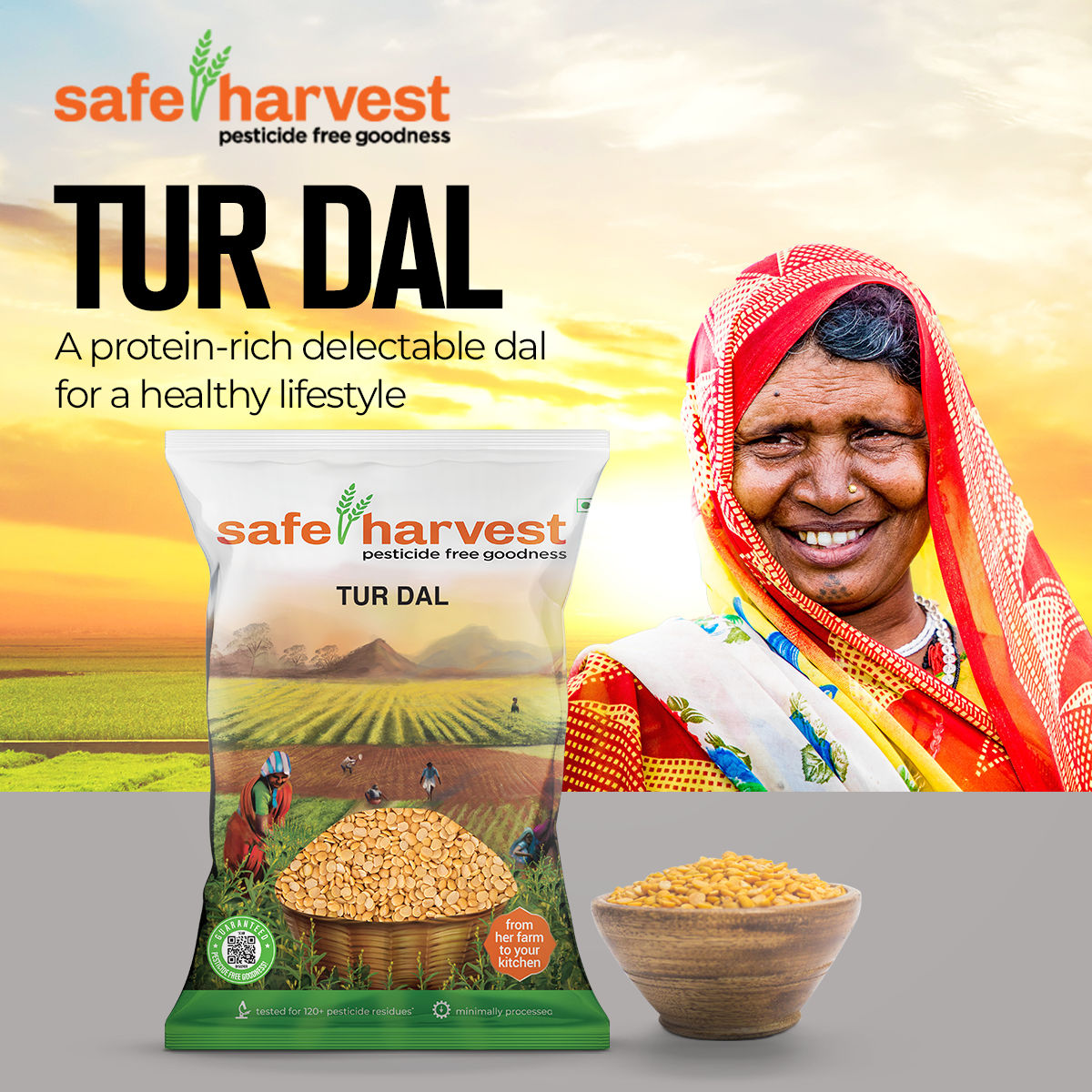 Safe Harvest Pesticide-Free Unpolished Tur Dal | Natural, Chemical-Free, Vegan and Gluten-Free