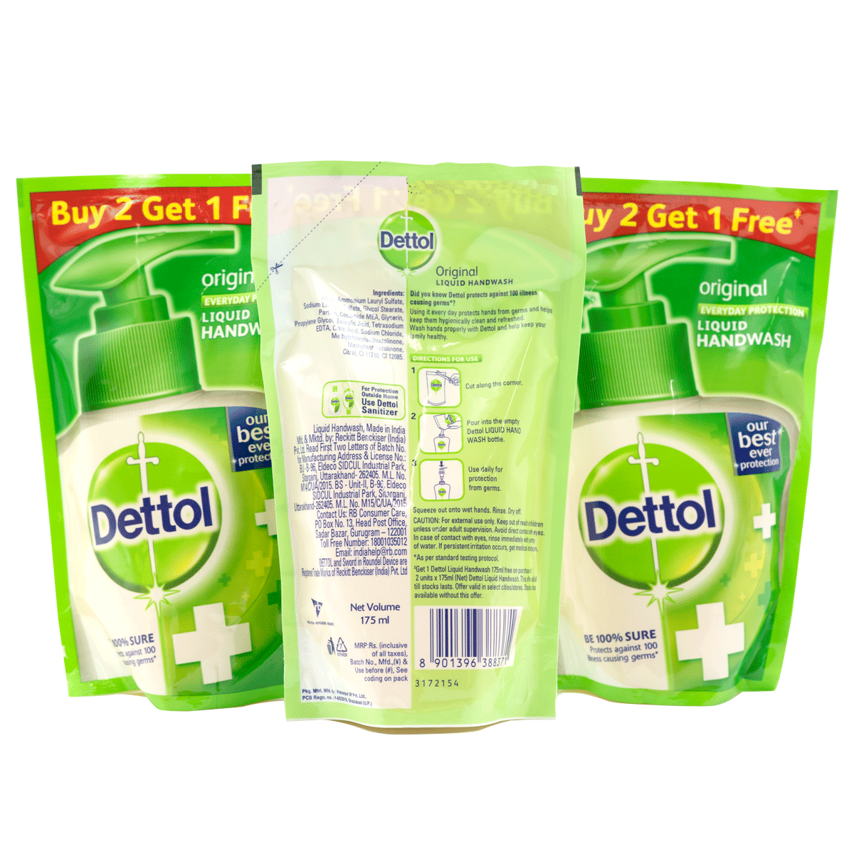 Dettol Liquid Handwash Refill Pouch Original 2+1
