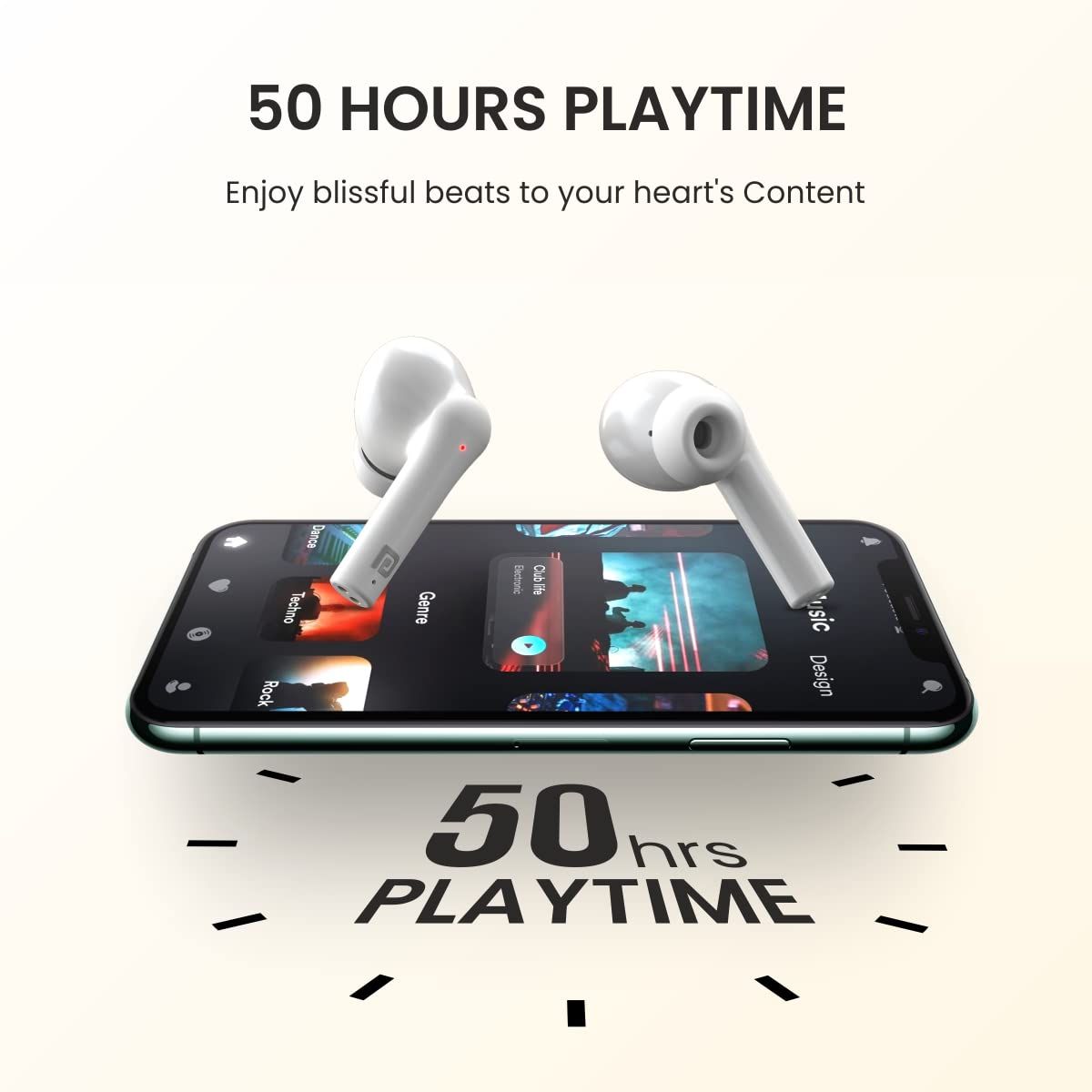 Portronics Harmonics Twins S6 TWS Earbuds - White | With 50Hrs Playtime | Auto ENC | Ipx4 | Fast Charge