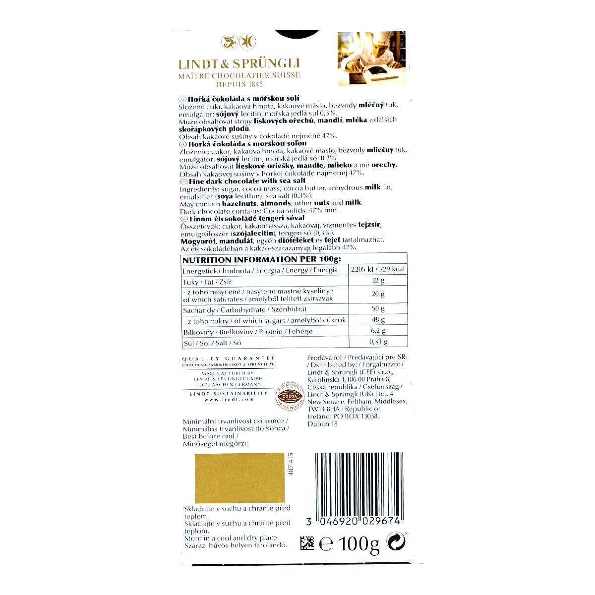 Lindt Chocolate - Excellence Bar Sea Salt