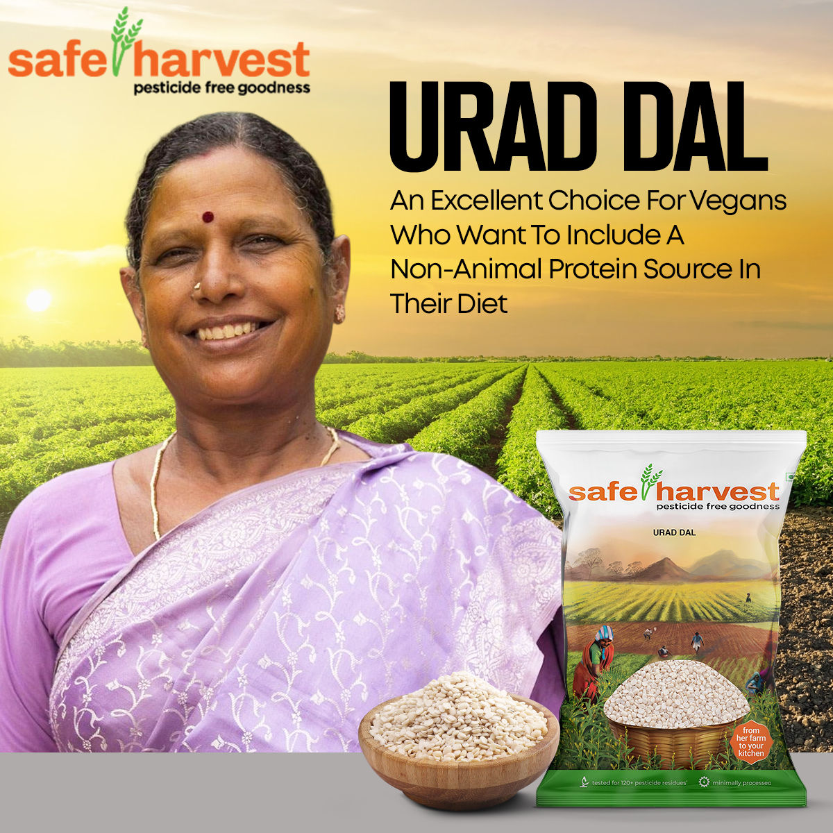 Safe Harvest Pesticide-Free Unpolished Urad Dal | Pure and Natural