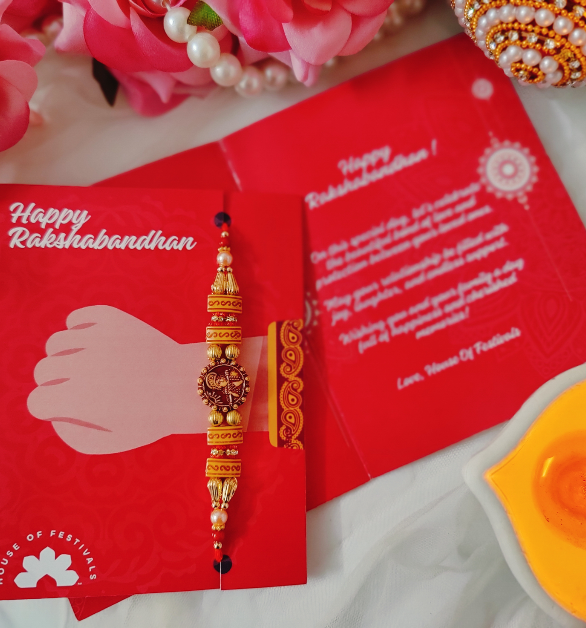 House Of Festivals Krishna Pendant Rakhi With Double Moti Dori - Divine and Elegant