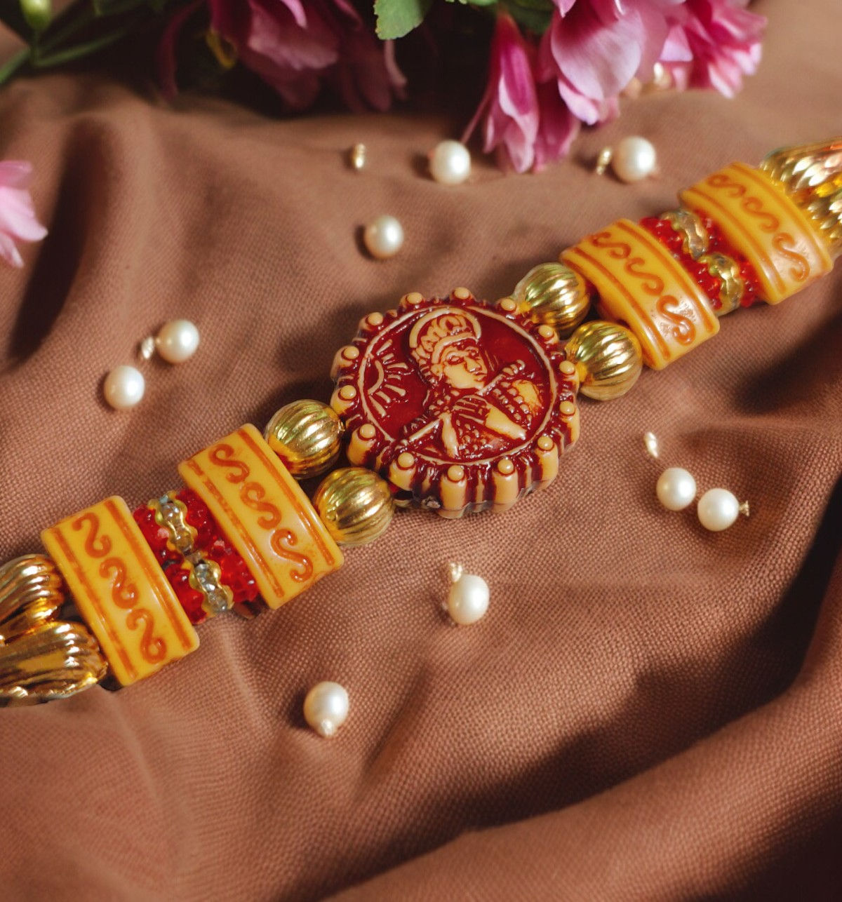 House Of Festivals Krishna Pendant Rakhi With Double Moti Dori - Divine and Elegant