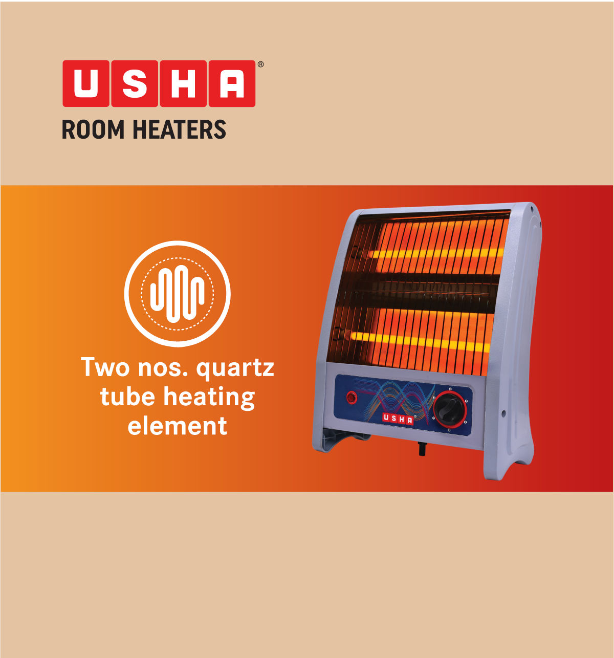 Usha Quartz Room Heater (800W, Dual Quartz Tube Heating Element, Sleek Design, 4302, Multi-Color)