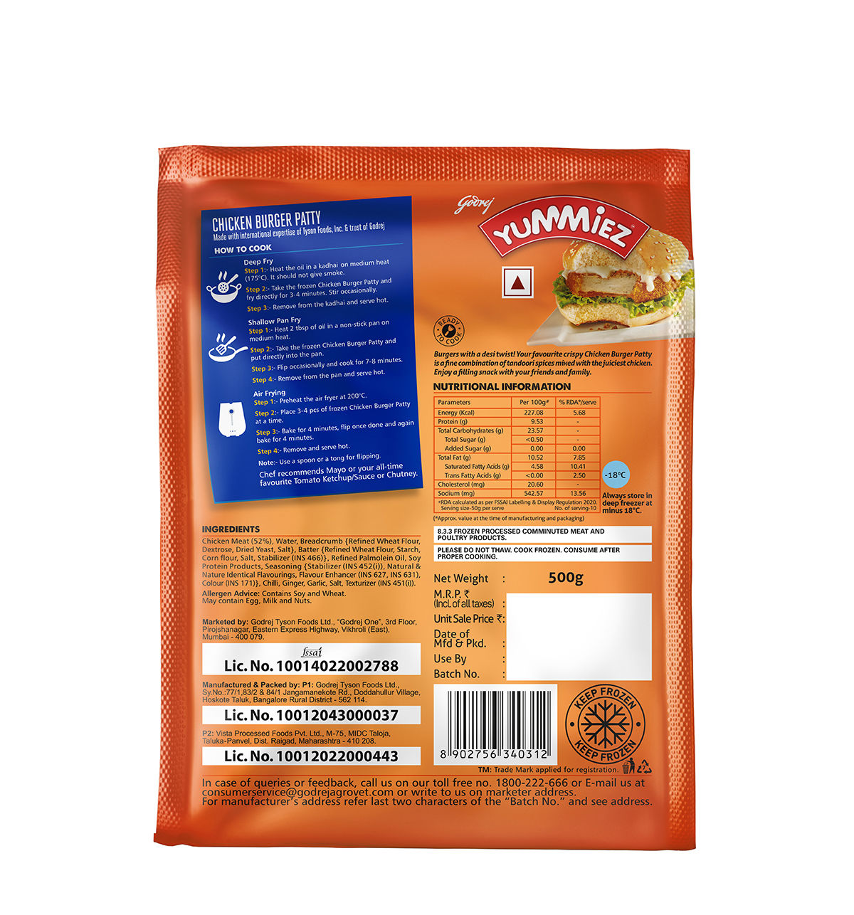Yummiez Chicken Burger Patty(500gms) & Britannia Burger Bun With Sesame Seed(200gms) Combo