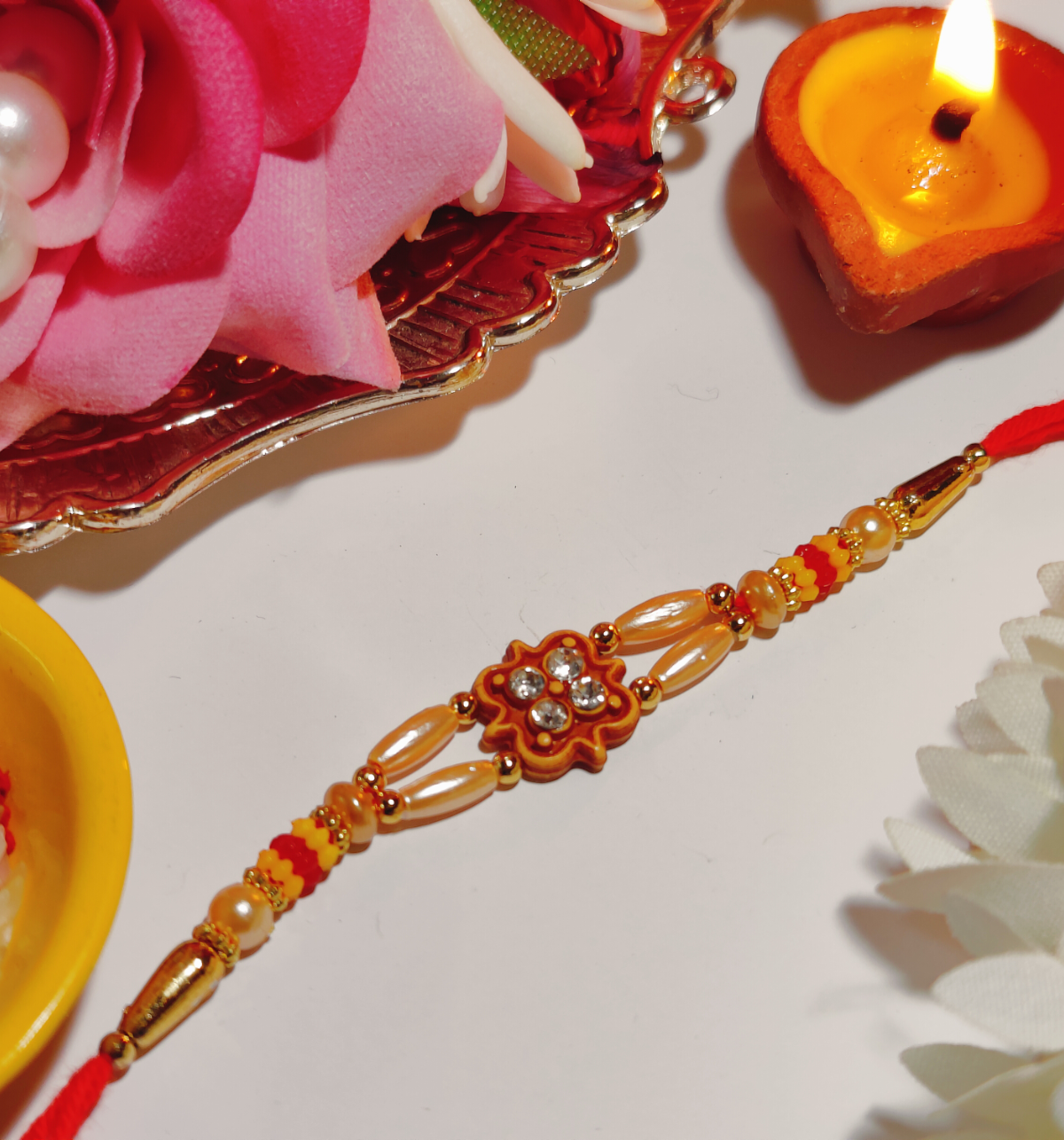 House Of Festivals Mauli Rakhi With Golden Moti - Elegant Design
