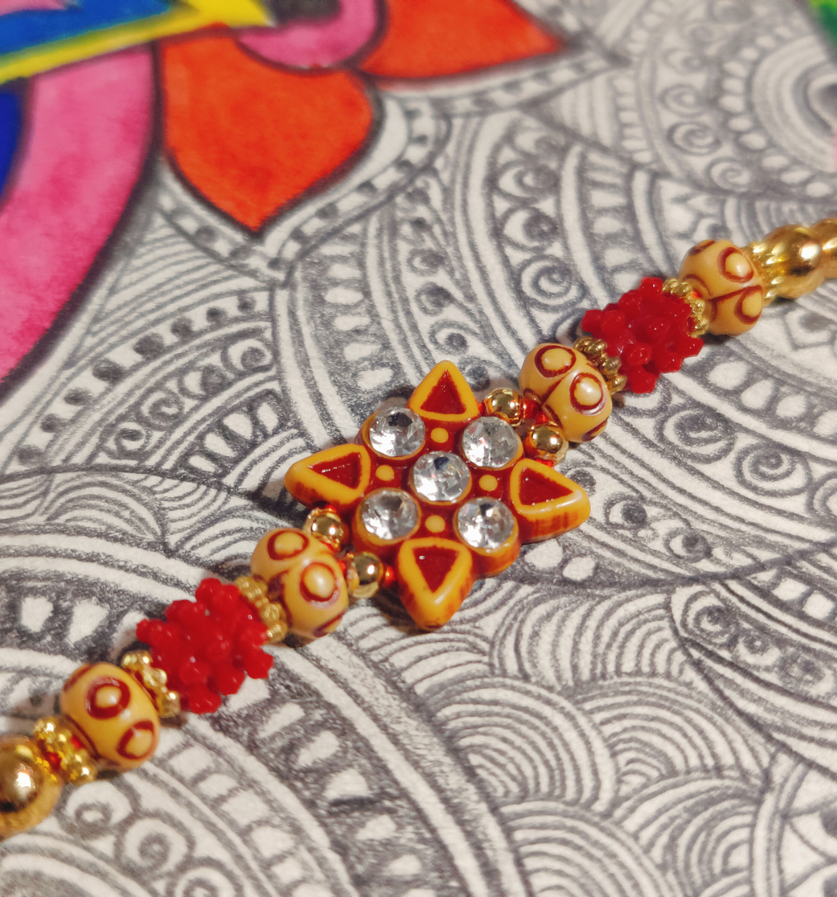 House Of Festivals Flower Sparkling Stones Mauli Rakhi - Elegant and Festive